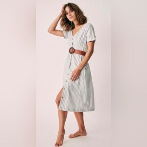 SEZANE Marianne Blue Ecru Striped Short Sleeve Dress FR 34 US 2